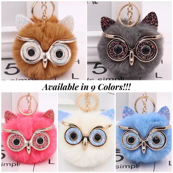 Fluffy Black Owl with Glasses Pom Pom Keychain - Picture 13 of 14